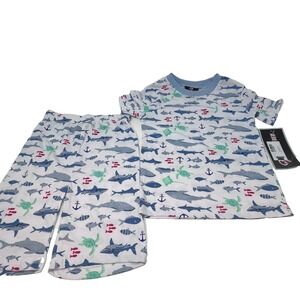 Quad Seven Boys 7 Shark Pajama Set Top & Shorts NWT White Blue Red Green